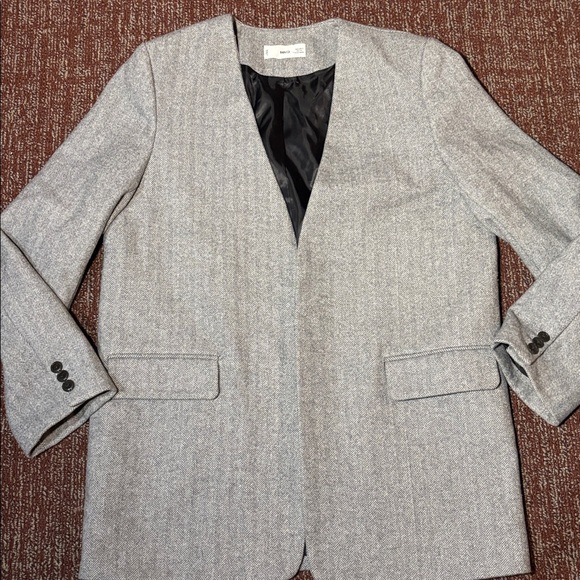 Jackets & Blazers - MNG Mango light Gray herringbone blazer oversize open front casual blazer small